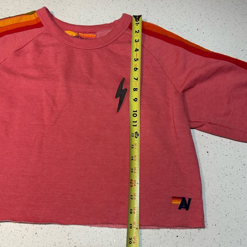 Aviator Nation EUC BOLT EMBROIDERY CLASSIC CROPPED CREW SWEATSHIRT 5 STRIPES - Picture 6 of 13